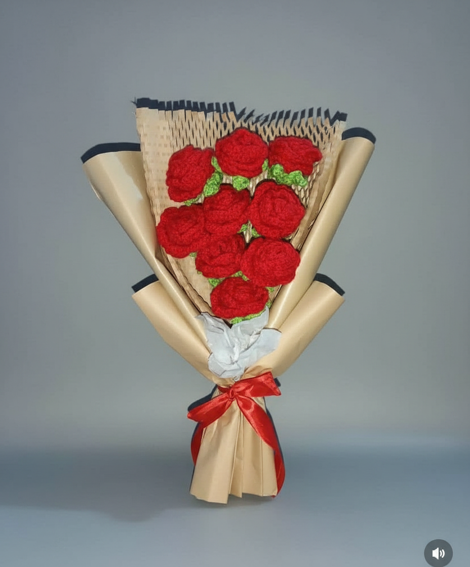 Crochet Red Rose Bouquet